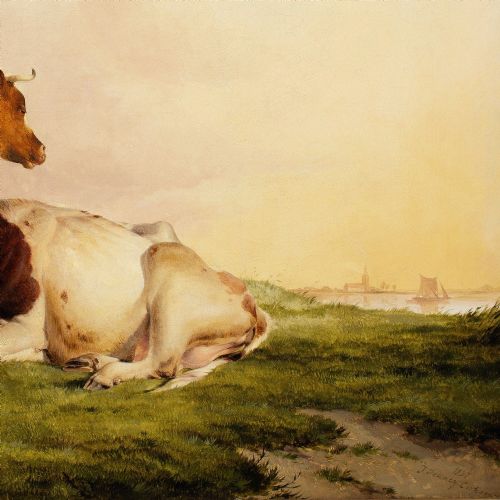 THOMAS SIDNEY COOPER RA LIVESTOCK IN A LANDSCAPE WITH RIVER BEYOND ANTIQUE OIL PAINTING - ADDITIONAL PHOTO 8