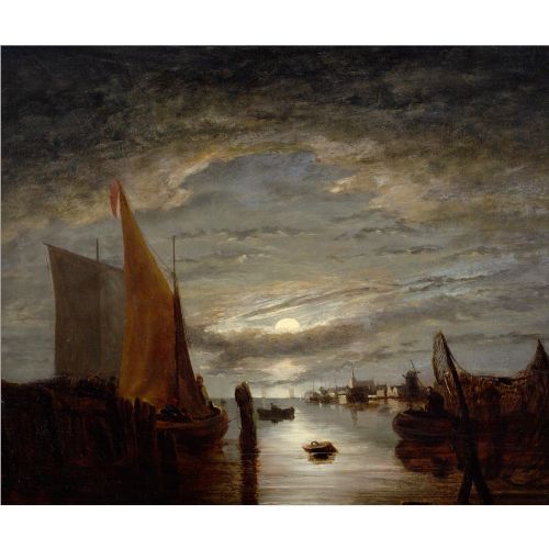 JOHN BERNEY CROME NOCTURNE WITH FISHING BOATS ANTIQUE OIL PAINTING NORWICH SCHOOL - ADDITIONAL PHOTO 1