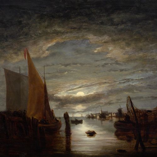 JOHN BERNEY CROME NOCTURNE WITH FISHING BOATS ANTIQUE OIL PAINTING NORWICH SCHOOL - ADDITIONAL PHOTO 4
