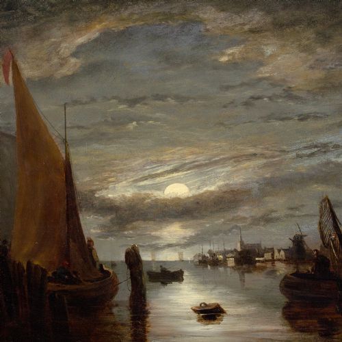 JOHN BERNEY CROME NOCTURNE WITH FISHING BOATS ANTIQUE OIL PAINTING NORWICH SCHOOL - ADDITIONAL PHOTO 6