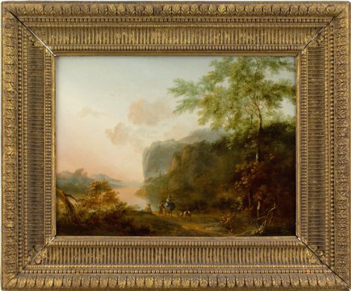 jan both follower idyllic river landscape with figures antique oil painting - CATEGORY: ANTIQUE ART - DATED 18TH CENTURY