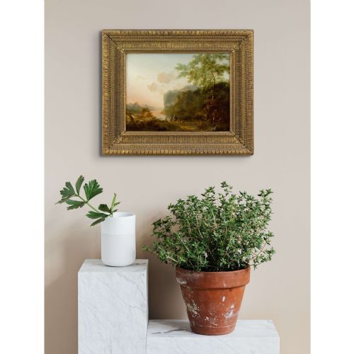 JAN BOTH FOLLOWER IDYLLIC RIVER LANDSCAPE WITH FIGURES ANTIQUE OIL PAINTING - ADDITIONAL PHOTO 1