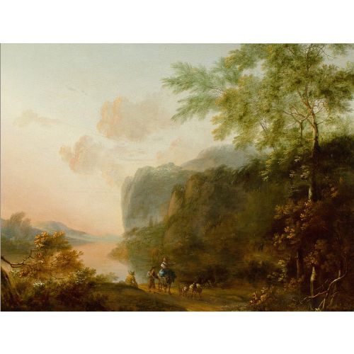 JAN BOTH FOLLOWER IDYLLIC RIVER LANDSCAPE WITH FIGURES ANTIQUE OIL PAINTING - ADDITIONAL PHOTO 2