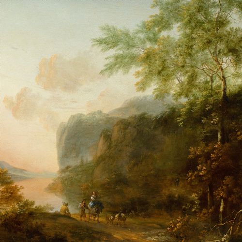 JAN BOTH FOLLOWER IDYLLIC RIVER LANDSCAPE WITH FIGURES ANTIQUE OIL PAINTING - ADDITIONAL PHOTO 4