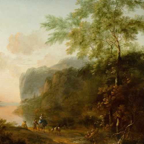JAN BOTH FOLLOWER IDYLLIC RIVER LANDSCAPE WITH FIGURES ANTIQUE OIL PAINTING - ADDITIONAL PHOTO 5