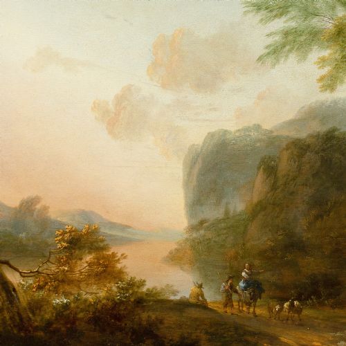 JAN BOTH FOLLOWER IDYLLIC RIVER LANDSCAPE WITH FIGURES ANTIQUE OIL PAINTING - ADDITIONAL PHOTO 6