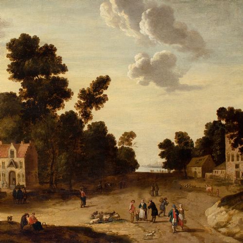JOOST CORNELISZ DROOCHSLOOT CIRCLE VILLAGE SCENE WITH CHURCH 17THCENTURY OIL PAINTING - ADDITIONAL PHOTO 5