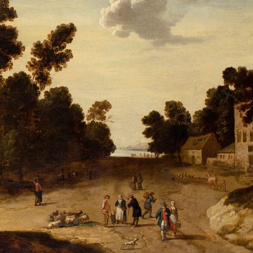 JOOST CORNELISZ DROOCHSLOOT CIRCLE VILLAGE SCENE WITH CHURCH 17THCENTURY OIL PAINTING - ADDITIONAL PHOTO 6