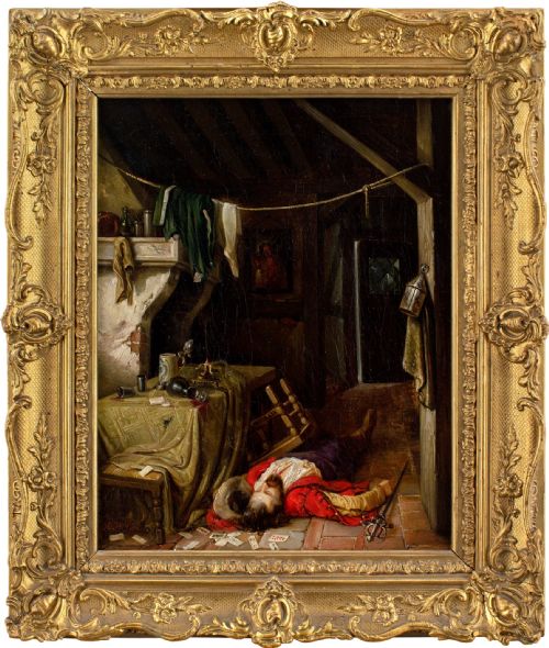 hermann wei consequences of the game antique oil painting - CATEGORY: ANTIQUE ART - DATED 19TH CENTURY