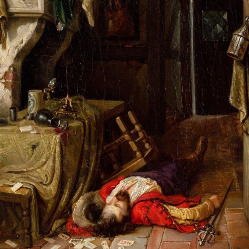 HERMANN WEI CONSEQUENCES OF THE GAME ANTIQUE OIL PAINTING - ADDITIONAL PHOTO 4
