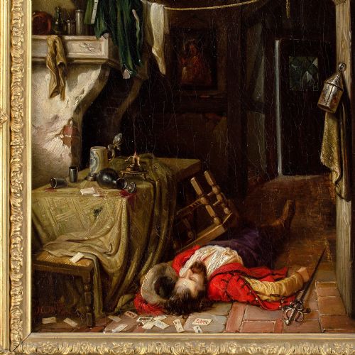 HERMANN WEI CONSEQUENCES OF THE GAME ANTIQUE OIL PAINTING - ADDITIONAL PHOTO 7