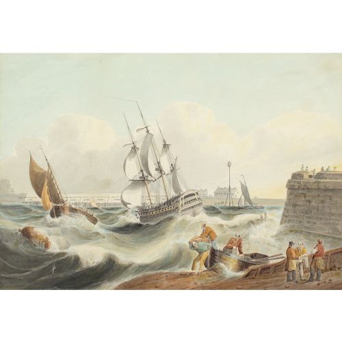 SAMUEL OWEN ATTRIBUTED ENTERING PORTSMOUTH HARBOUR ANTIQUE WATERCOLOUR - ADDITIONAL PHOTO 1