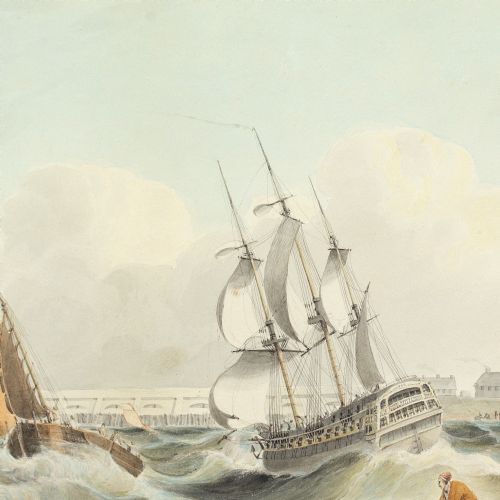 SAMUEL OWEN ATTRIBUTED ENTERING PORTSMOUTH HARBOUR ANTIQUE WATERCOLOUR - ADDITIONAL PHOTO 5