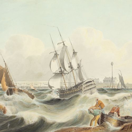 SAMUEL OWEN ATTRIBUTED ENTERING PORTSMOUTH HARBOUR ANTIQUE WATERCOLOUR - ADDITIONAL PHOTO 8