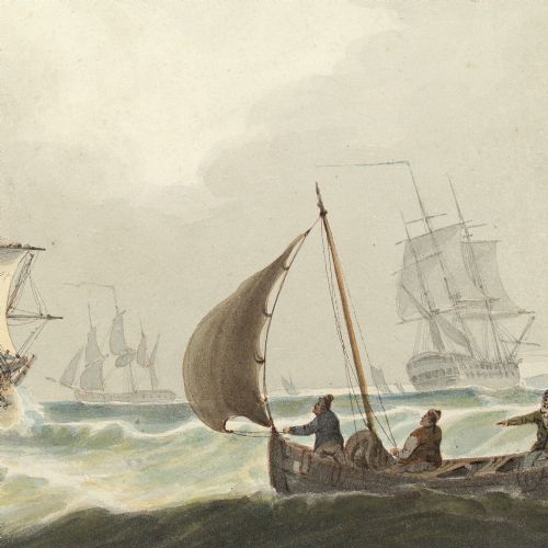 SAMUEL OWEN ATTRIBUTED MARITIME SCENE WITH A ROYAL NAVY MANOFWAR ANTIQUE WATERCOLOUR - ADDITIONAL PHOTO 3