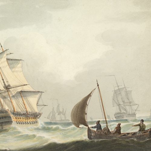 SAMUEL OWEN ATTRIBUTED MARITIME SCENE WITH A ROYAL NAVY MANOFWAR ANTIQUE WATERCOLOUR - ADDITIONAL PHOTO 8
