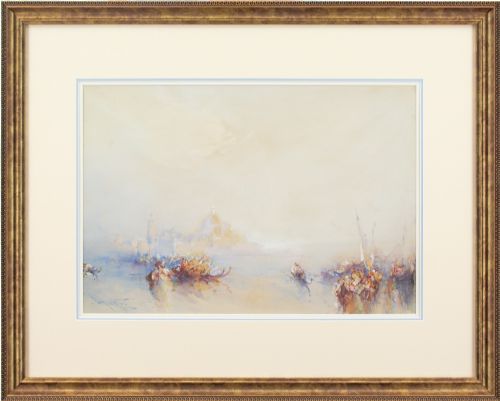 frank wasley on the lagoon at sundown venice antique watercolour - CATEGORY: ANTIQUE ART - DATED 1910