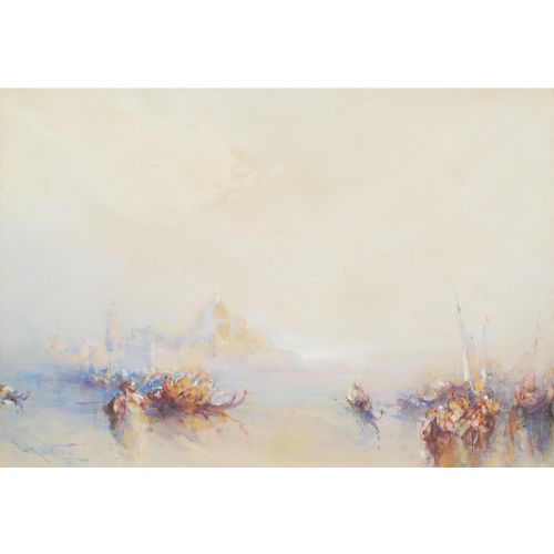 FRANK WASLEY ON THE LAGOON AT SUNDOWN VENICE ANTIQUE WATERCOLOUR - ADDITIONAL PHOTO 1