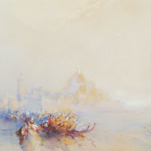 FRANK WASLEY ON THE LAGOON AT SUNDOWN VENICE ANTIQUE WATERCOLOUR - ADDITIONAL PHOTO 5