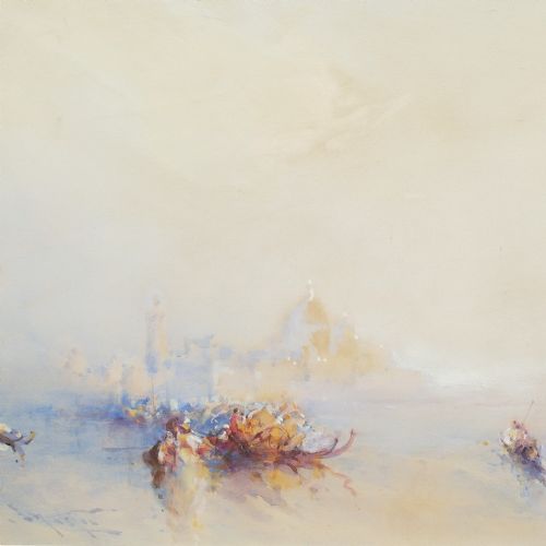 FRANK WASLEY ON THE LAGOON AT SUNDOWN VENICE ANTIQUE WATERCOLOUR - ADDITIONAL PHOTO 7