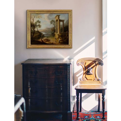 EARLY 18THCENTURY FRENCH SCHOOL CLASSICAL LANDSCAPE WITH RUINS FIGURES ANTIQUE OIL PAINTING - ADDITIONAL PHOTO 4
