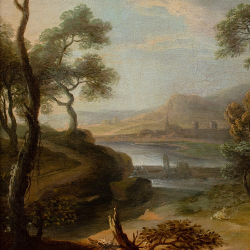 EARLY 18THCENTURY FRENCH SCHOOL CLASSICAL LANDSCAPE WITH RUINS FIGURES ANTIQUE OIL PAINTING - ADDITIONAL PHOTO 7
