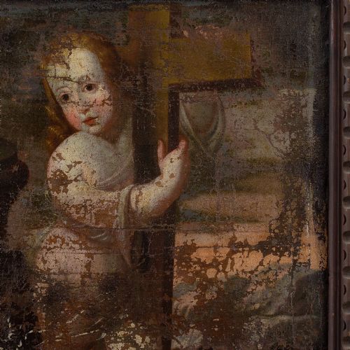 18THCENTURY SPANISH SCHOOL CHILD JESUS EMBRACING THE CROSS ANTIQUE OIL PAINTING - ADDITIONAL PHOTO 6