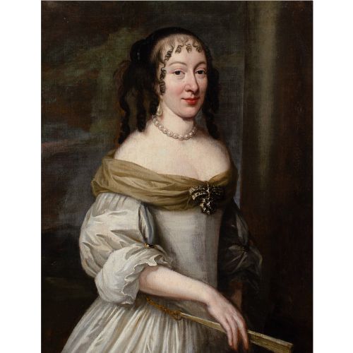 CHARLES BEAUBRUN CIRCLE PORTRAIT OF A LADY WITH A FAN 17THCENTURY FRENCH PORTRAIT - ADDITIONAL PHOTO 1