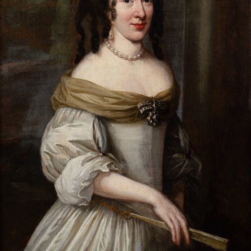 CHARLES BEAUBRUN CIRCLE PORTRAIT OF A LADY WITH A FAN 17THCENTURY FRENCH PORTRAIT - ADDITIONAL PHOTO 6