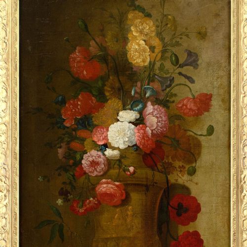 MID18THCENTURY FRENCH SCHOOL STILL LIFE WITH ROSES OTHER BLOOMS IN AN URN ANTIQUE OIL PAINTING - ADDITIONAL PHOTO 6