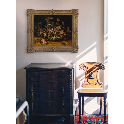 MID17THCENTURY FLEMISH SCHOOL STILL LIFE WITH GRAPES FOLIAGE ON A PEWTER PLATTER ANTIQUE OIL PAINTING - ADDITIONAL PHOTO 2