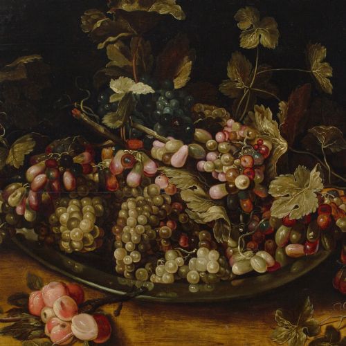 MID17THCENTURY FLEMISH SCHOOL STILL LIFE WITH GRAPES FOLIAGE ON A PEWTER PLATTER ANTIQUE OIL PAINTING - ADDITIONAL PHOTO 6
