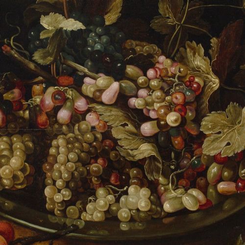 MID17THCENTURY FLEMISH SCHOOL STILL LIFE WITH GRAPES FOLIAGE ON A PEWTER PLATTER ANTIQUE OIL PAINTING - ADDITIONAL PHOTO 7