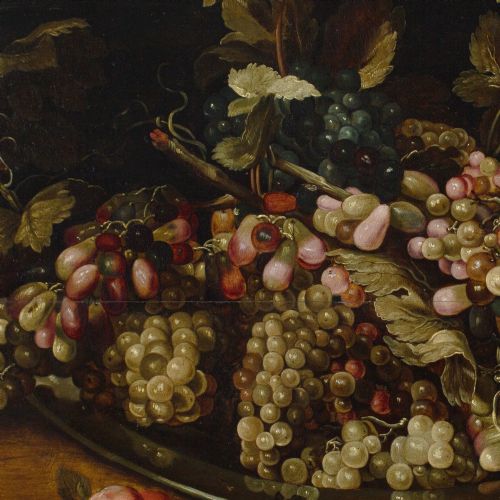 MID17THCENTURY FLEMISH SCHOOL STILL LIFE WITH GRAPES FOLIAGE ON A PEWTER PLATTER ANTIQUE OIL PAINTING - ADDITIONAL PHOTO 8