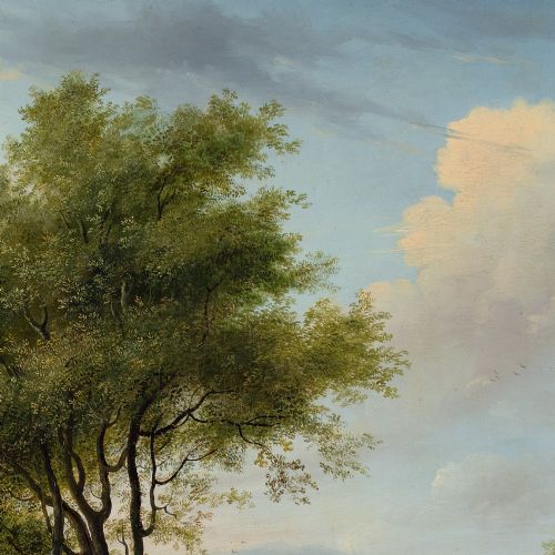 JAN LUDEWICK DE WOUTERS WOODED LANDSCAPE WITH RIDERS RUIN DISTANT TOWN 18THCENTURY OIL PAINTING - ADDITIONAL PHOTO 8