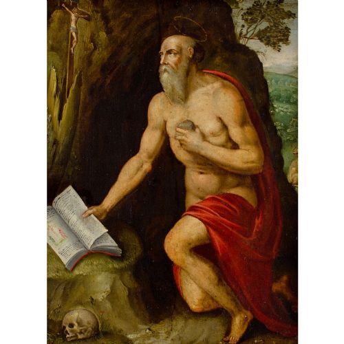 LATE 16THCENTURY ITALIAN SCHOOL SAINT JEROME THE PENITENT OLD MASTER RELIGIOUS PAINTING - ADDITIONAL PHOTO 1