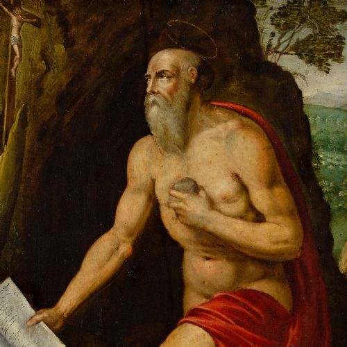 LATE 16THCENTURY ITALIAN SCHOOL SAINT JEROME THE PENITENT OLD MASTER RELIGIOUS PAINTING - ADDITIONAL PHOTO 4