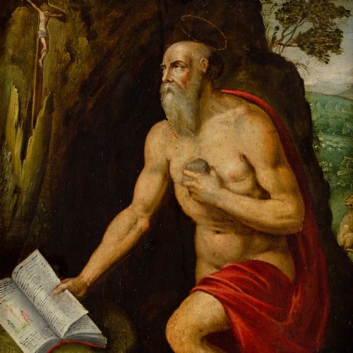 LATE 16THCENTURY ITALIAN SCHOOL SAINT JEROME THE PENITENT OLD MASTER RELIGIOUS PAINTING - ADDITIONAL PHOTO 7