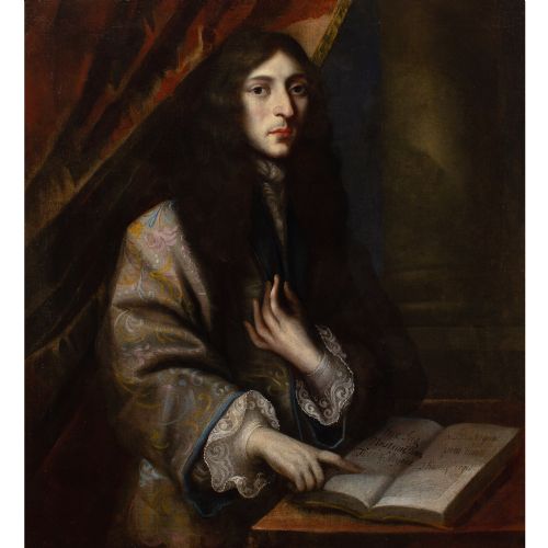 JACQUES D'AGAR CIRCLE PORTRAIT OF A GENTLEMAN IN A SILK ROBE ANTIQUE OIL PAINTING - ADDITIONAL PHOTO 1