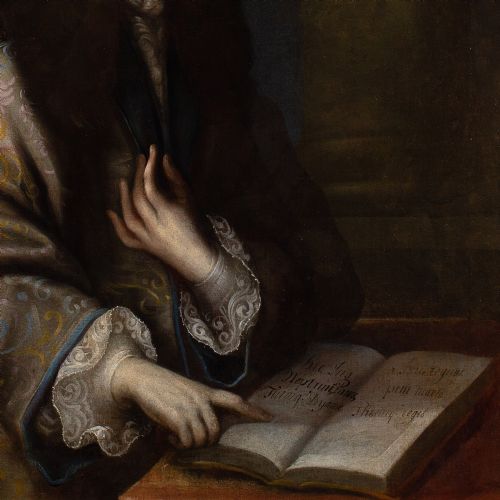 JACQUES D'AGAR CIRCLE PORTRAIT OF A GENTLEMAN IN A SILK ROBE ANTIQUE OIL PAINTING - ADDITIONAL PHOTO 4