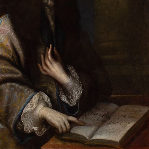 JACQUES D'AGAR CIRCLE PORTRAIT OF A GENTLEMAN IN A SILK ROBE ANTIQUE OIL PAINTING - ADDITIONAL PHOTO 7