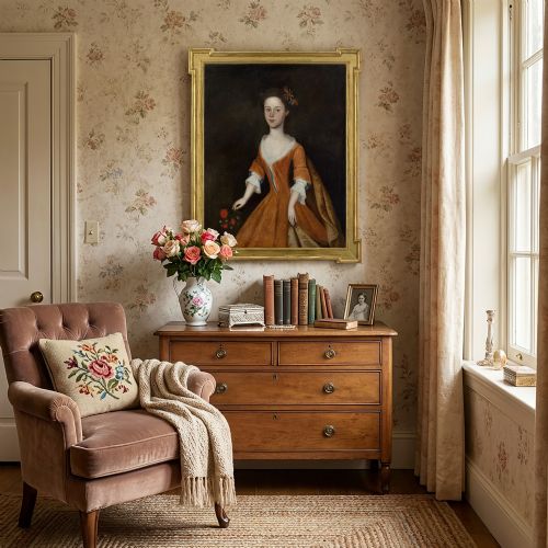 MID18THCENTURY ENGLISH SCHOOL PORTRAIT OF A GIRL WITH A POSY ANTIQUE OIL PAINTING - ADDITIONAL PHOTO 2