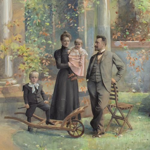 K K HOF ATELIER PIETZNER FAMILY PORTRAIT IN A GARDEN SETTING MIXED MEDIA - ADDITIONAL PHOTO 4