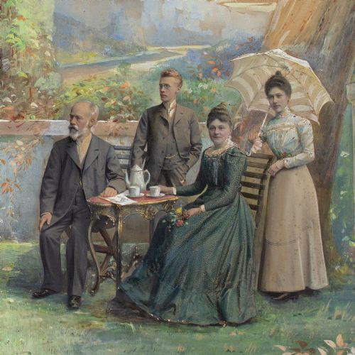 K K HOF ATELIER PIETZNER FAMILY PORTRAIT IN A GARDEN SETTING MIXED MEDIA - ADDITIONAL PHOTO 5