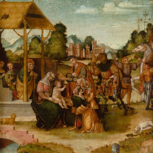 MID16THCENTURY ROMAGNOLA SCHOOL THE ADORATION OF THE MAGI ITALIAN RENAISSANCE NATIVITY PAINTING - ADDITIONAL PHOTO 3