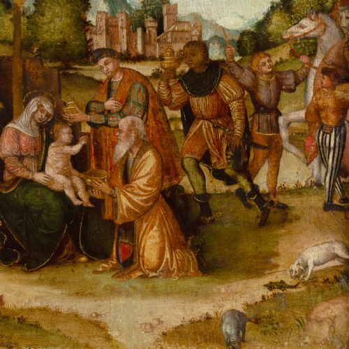 MID16THCENTURY ROMAGNOLA SCHOOL THE ADORATION OF THE MAGI ITALIAN RENAISSANCE NATIVITY PAINTING - ADDITIONAL PHOTO 4