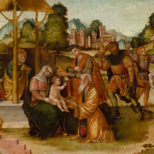 MID16THCENTURY ROMAGNOLA SCHOOL THE ADORATION OF THE MAGI ITALIAN RENAISSANCE NATIVITY PAINTING - ADDITIONAL PHOTO 5