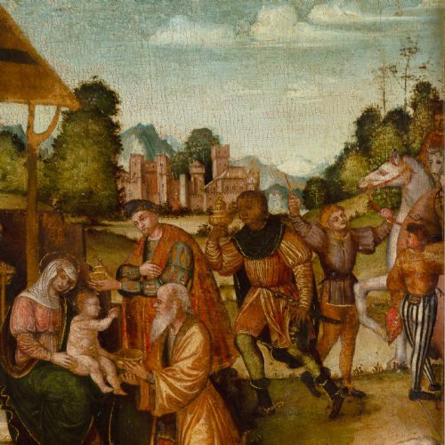 MID16THCENTURY ROMAGNOLA SCHOOL THE ADORATION OF THE MAGI ITALIAN RENAISSANCE NATIVITY PAINTING - ADDITIONAL PHOTO 6