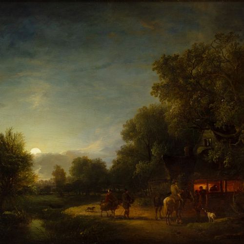 fig 2. John Berney Crome, Wayfarers At The Smithy, Hingham, Norfolk, 19th-Century Oil Painting