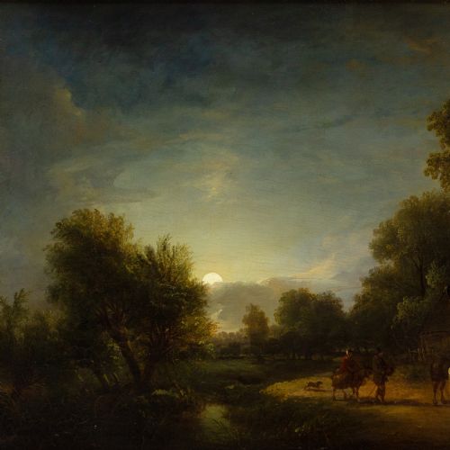 fig 4. John Berney Crome, Wayfarers At The Smithy, Hingham, Norfolk, 19th-Century Oil Painting